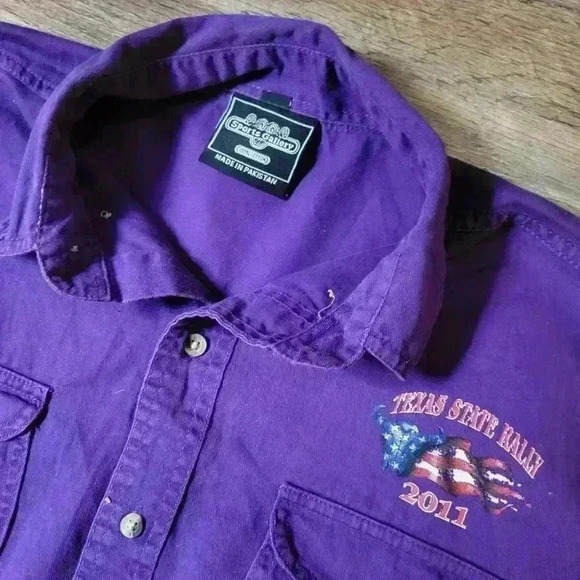 TX State Ralley 2011 Men's Motorcycle Denim Purple Sleeveless Buttondown Size L - Picture 5 of 9